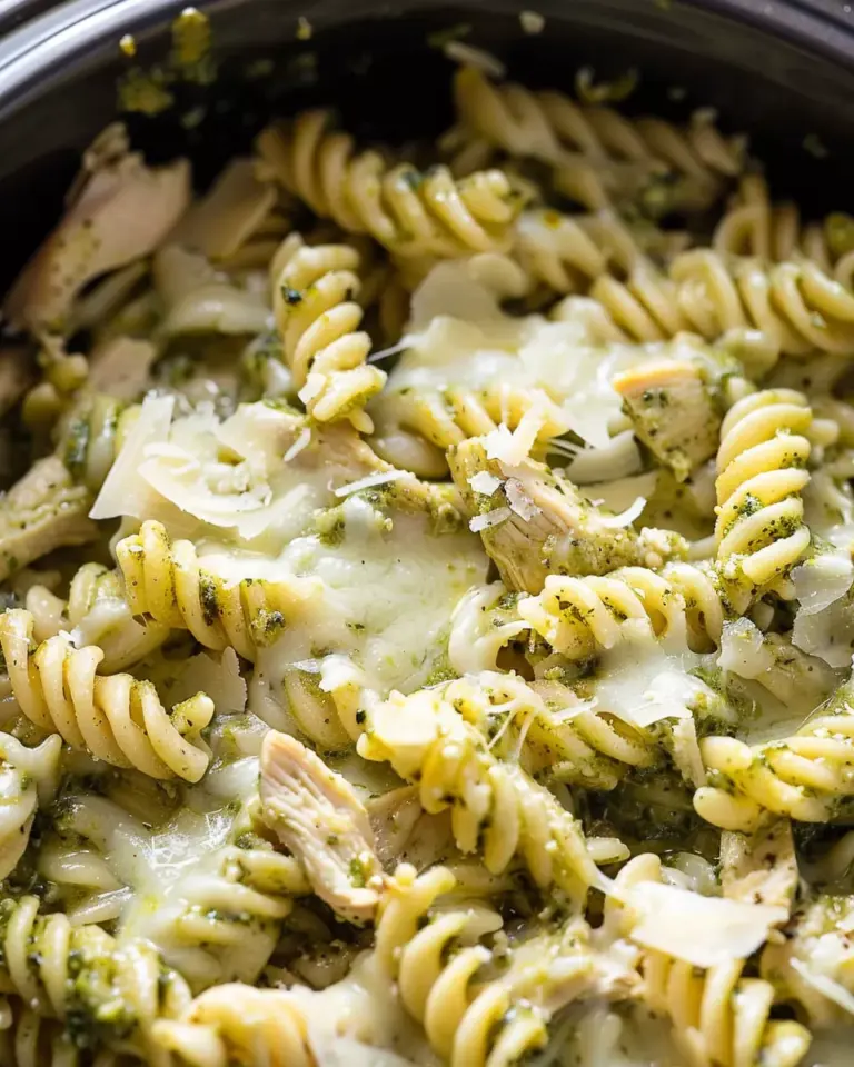 Slow Cooker Pesto Mozzarella Chicken Pasta