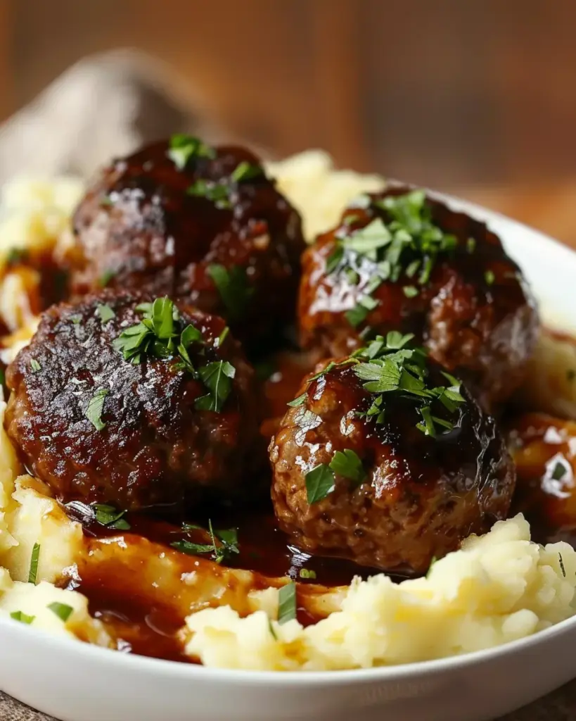 Salisbury Steak Meatballs With Garlic Herb Mashed Potatoes Recipe 1 B 1 11