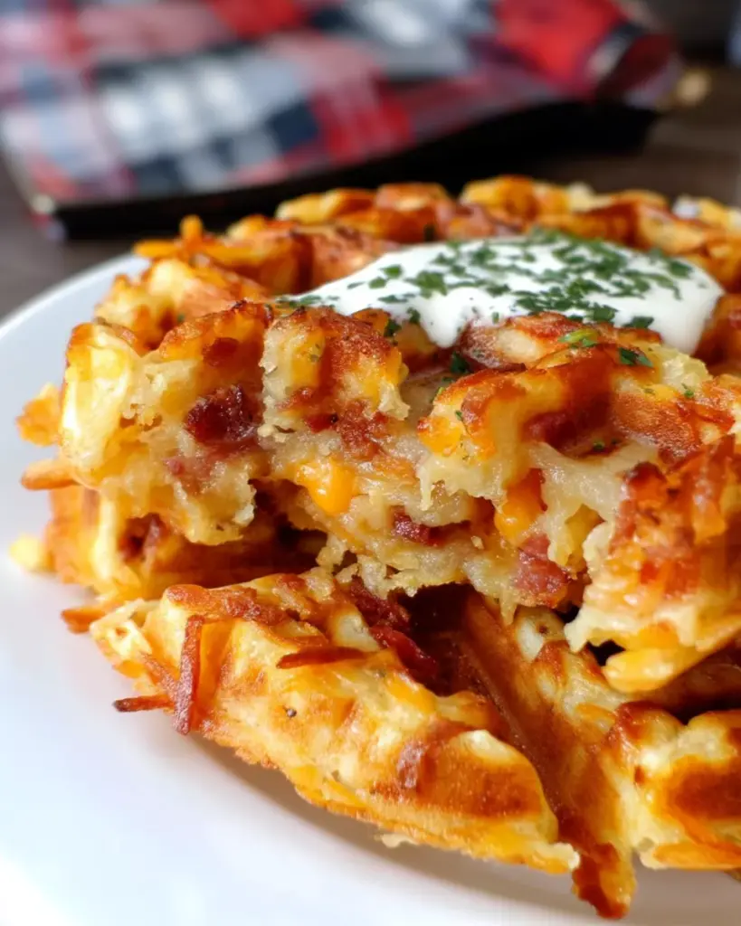 Bacon and Cheese Loaded Hashbrown Waffles