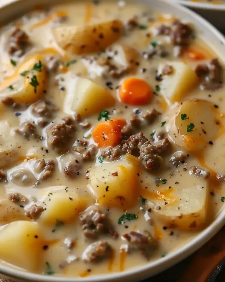 Crockpot Creamy Potato & Hamburger Soup | Easy Recipe