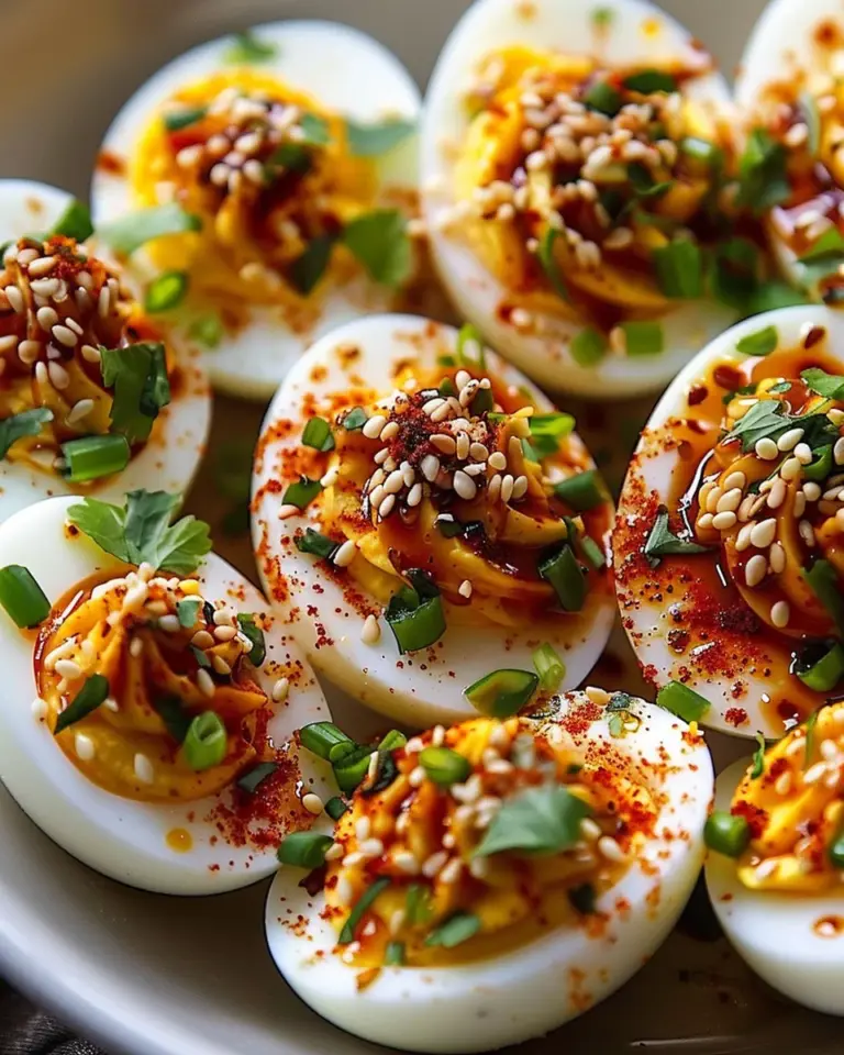 Spicy Chili Garlic Deviled Eggs