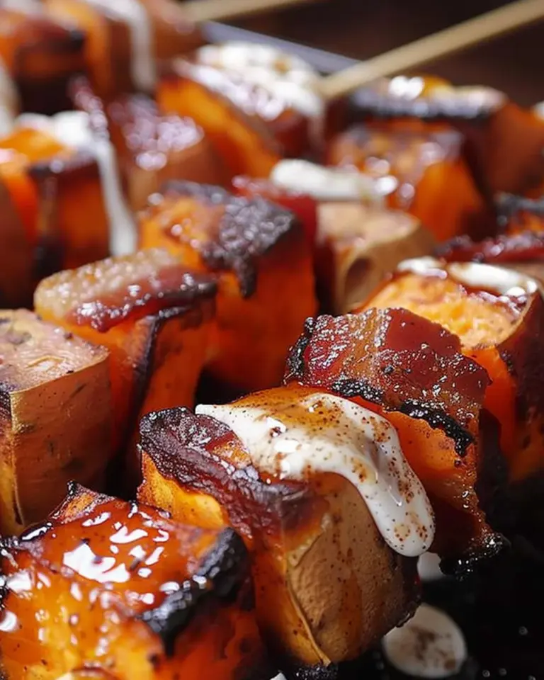 Candied Sweet Potato & Bacon Skewers