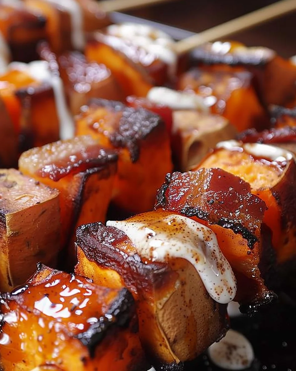 Candied Sweet Potato & Bacon Skewers