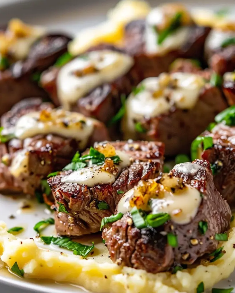 Garlic Butter Steak Bites with Parmesan Cream Sauce