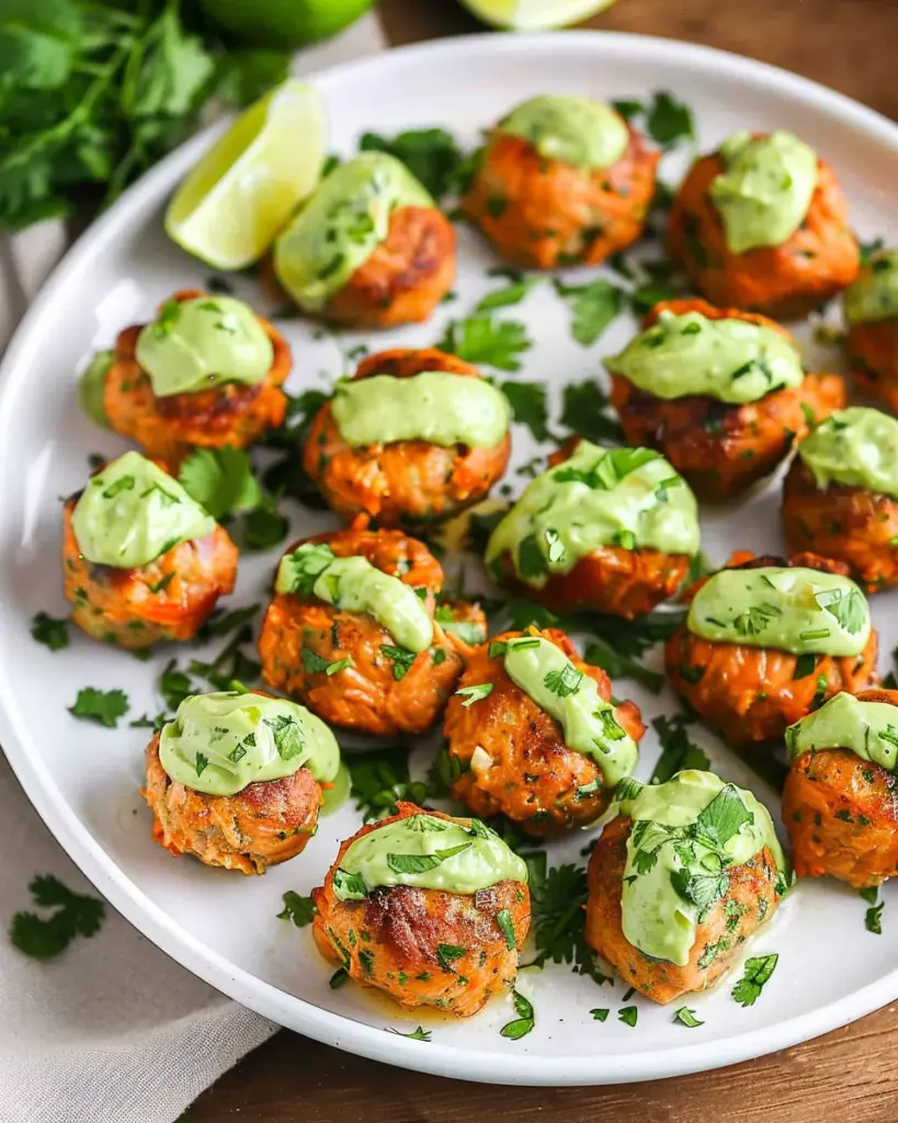 Baked Salmon Meatballs with Creamy Avocado Sauce