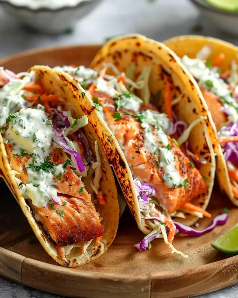 Air Fryer Salmon Tacos with Slaw