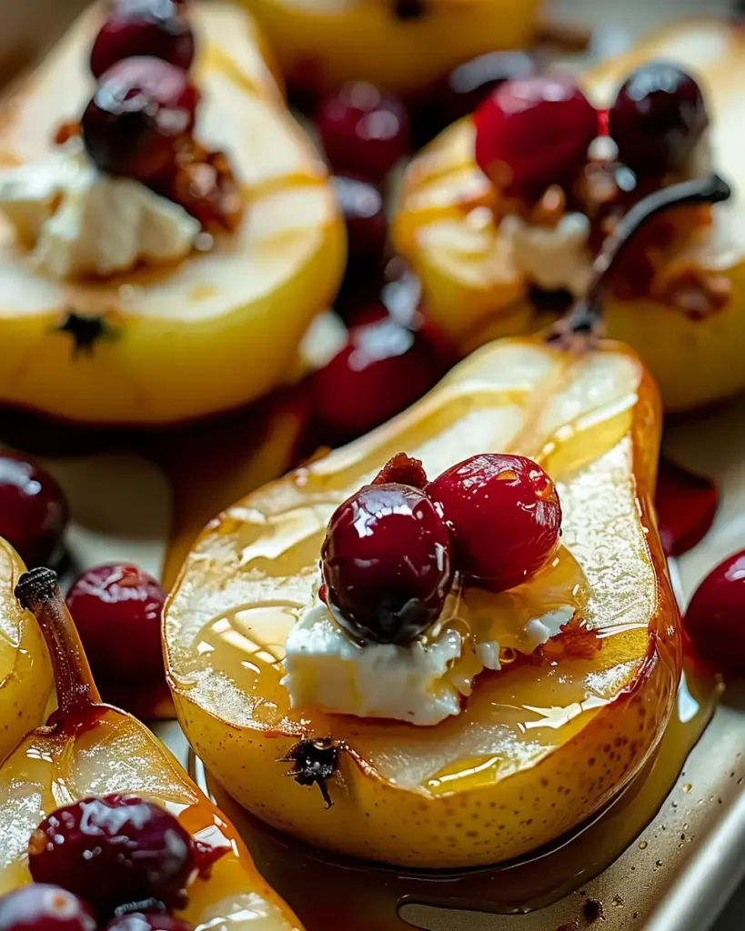 Baked Pears with Goat Cheese, Honey, and Cranberries