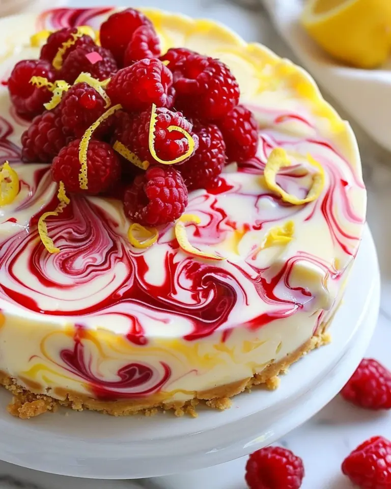 Luscious Lemon Raspberry Swirl Cheesecake