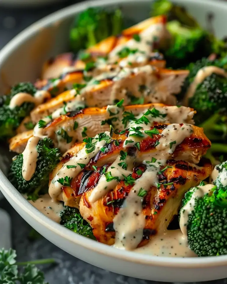 Grilled Chicken & Broccoli Bowls with Creamy Garlic Sauce