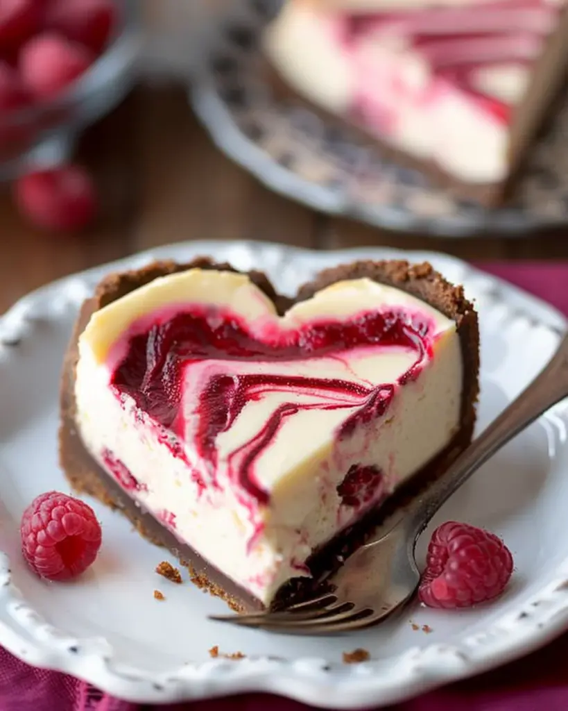 White Chocolate Raspberry Heart Cheesecake