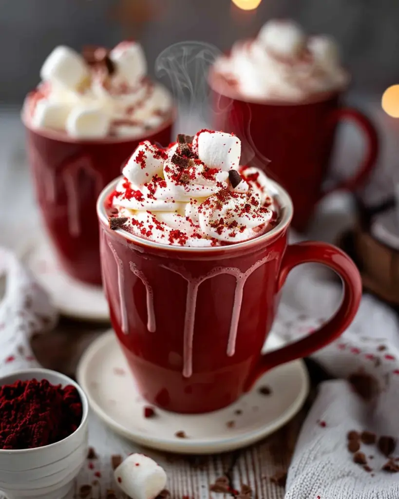 Red Velvet Hot Chocolate with Marshmallow Whipped Cream