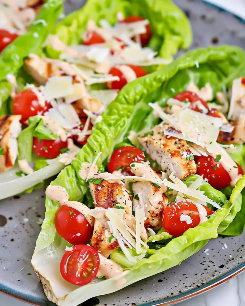 Keto Chicken Caesar Romaine Lettuce Boats