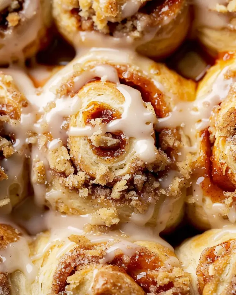 Peach Cobbler Cinnamon Rolls with Crumb Topping