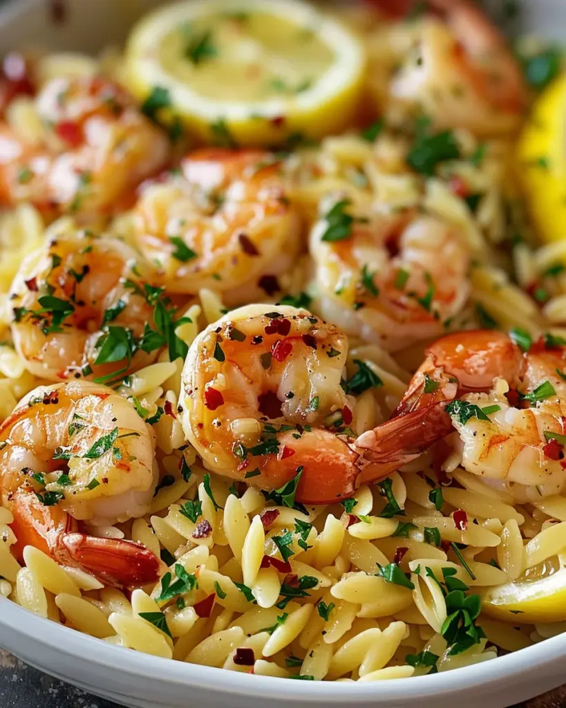 Shrimp Orzo In Lemon Garlic Sauce