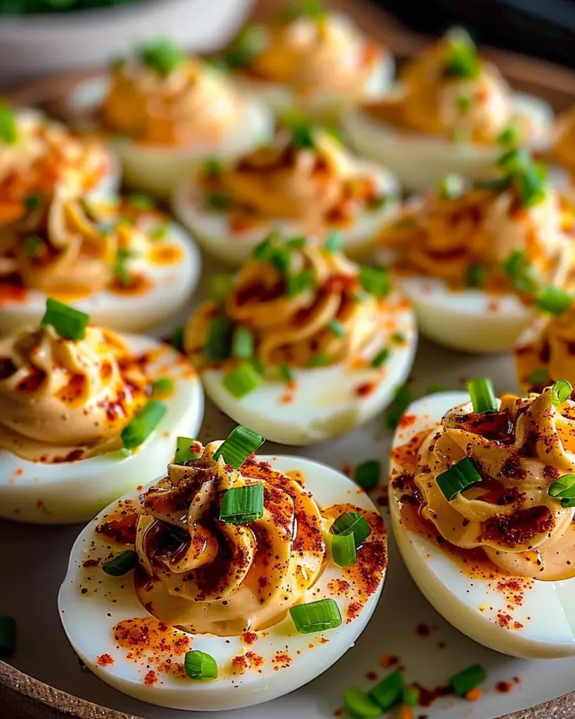 Spicy Chili Garlic Deviled Eggs