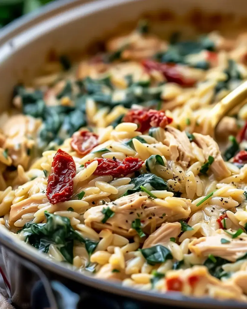Classic Crockpot Tuscan Chicken Orzo