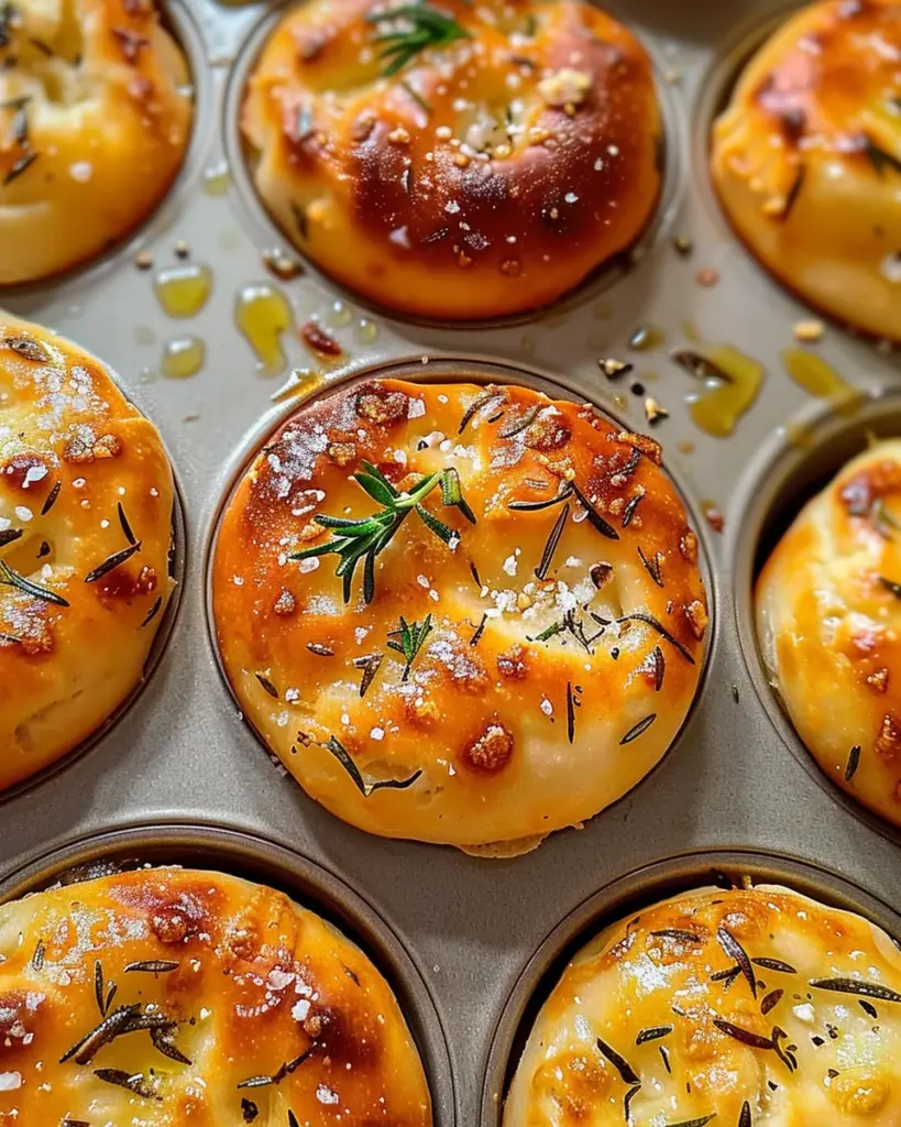 Golden Crust Garlic Rosemary Focaccia Muffins