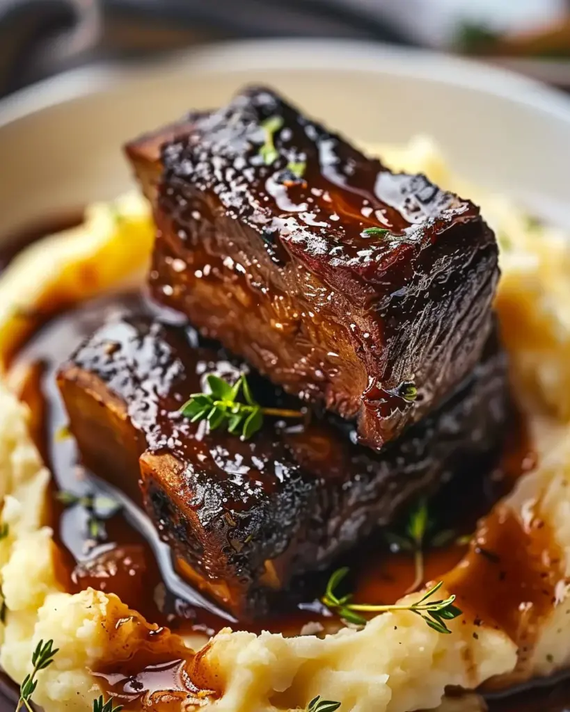 Tender Braised Short Ribs with Creamy Garlic Mashed Potatoes
