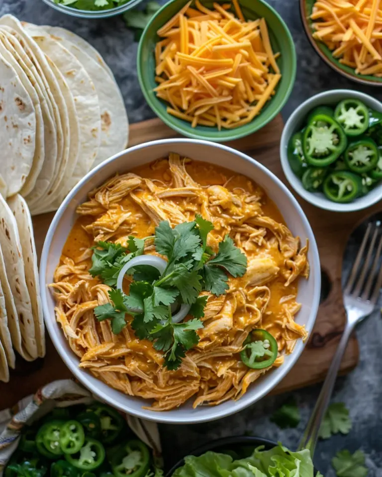 Slow Cooker Queso Chicken Tacos