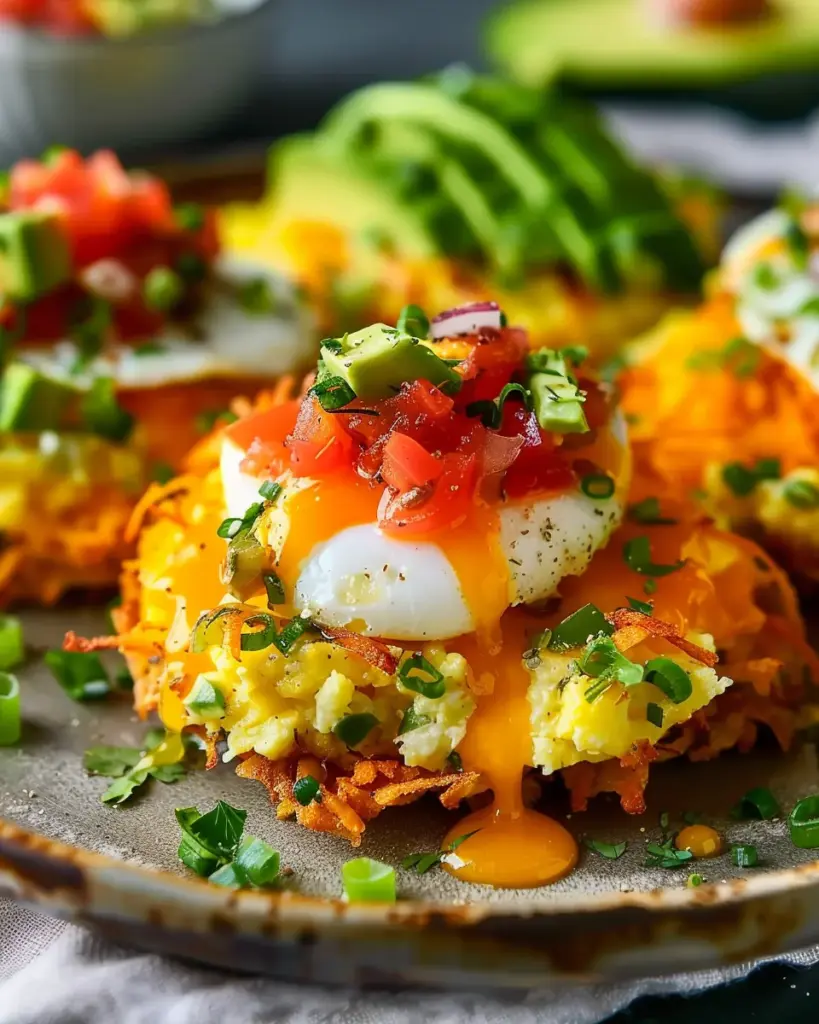 Loaded Hash Browns with Scrambled Eggs