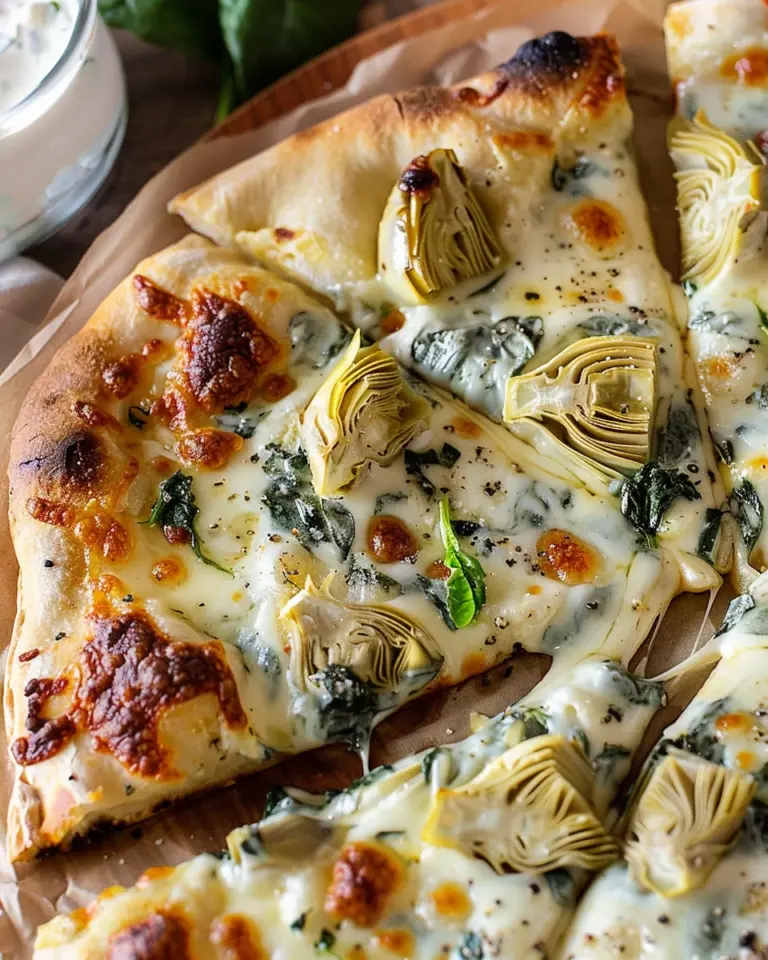 artichoke pizza with spinach parmesan cream sauce