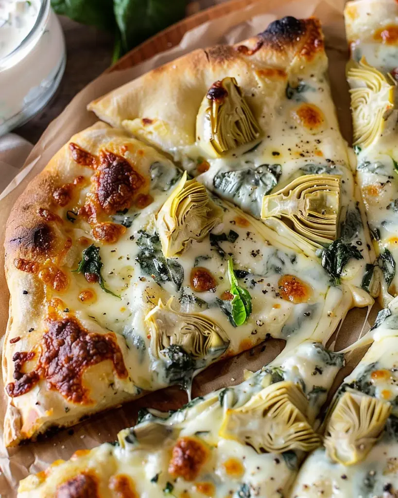 artichoke pizza with spinach parmesan cream sauce