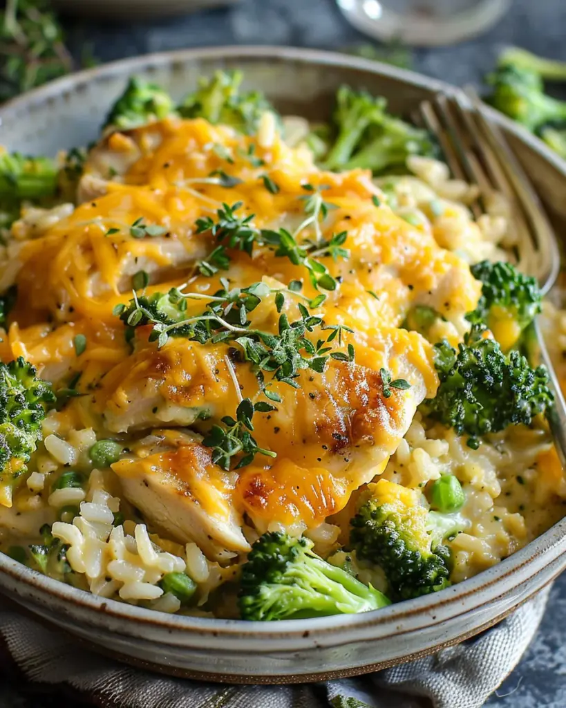Creamy Broccoli Cheddar Chicken Rice Delight