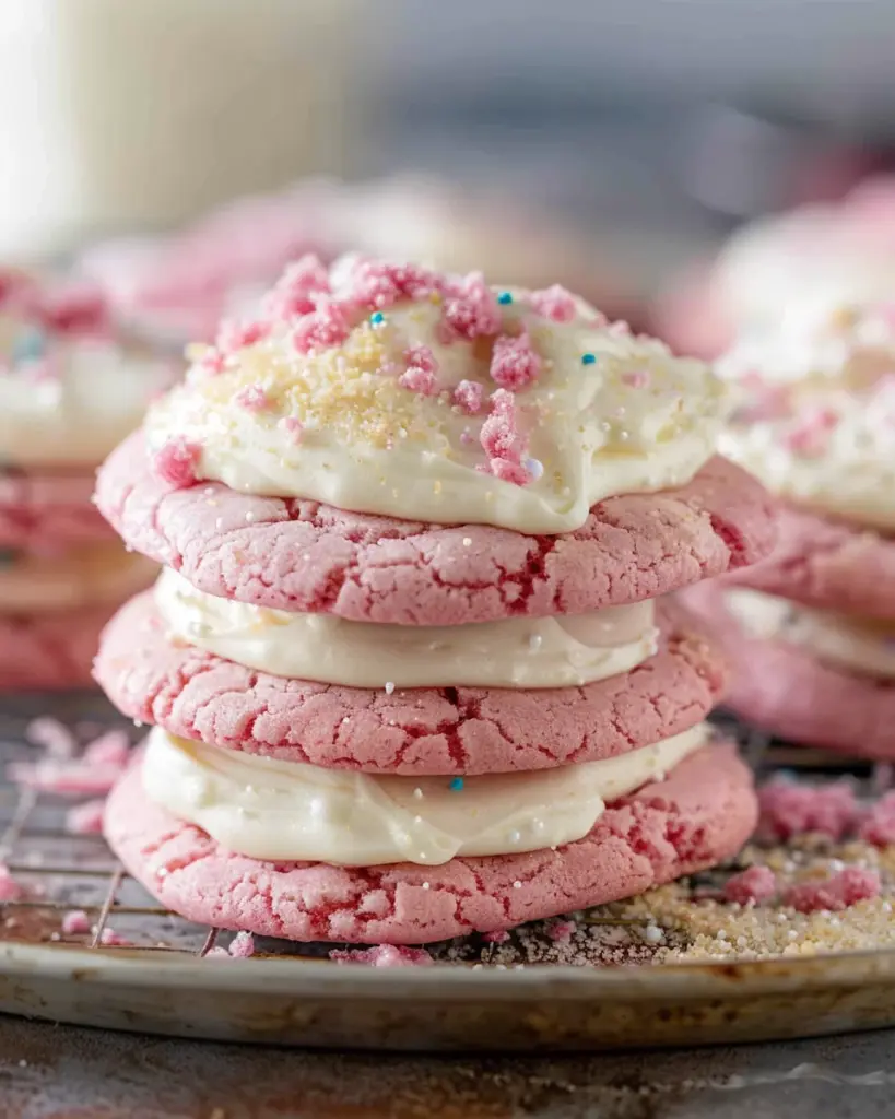 Copycat Crumbl Pink Velvet Cookies with a Cake Mix