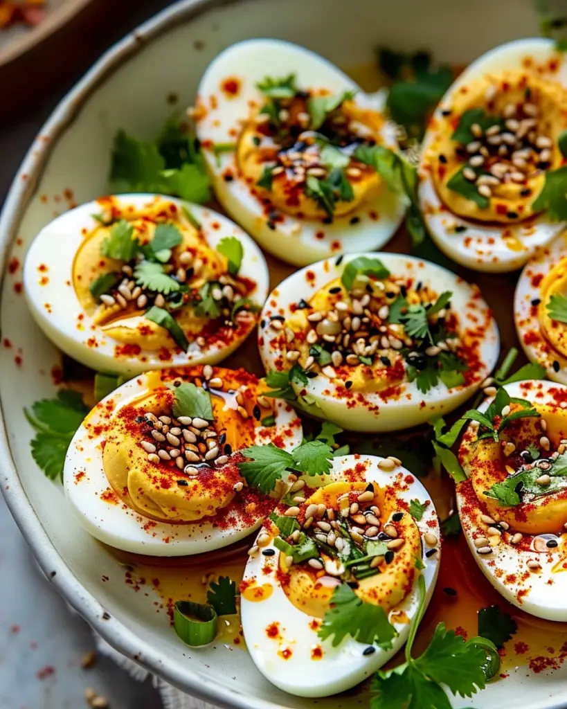 Spicy Chili Garlic Deviled Eggs