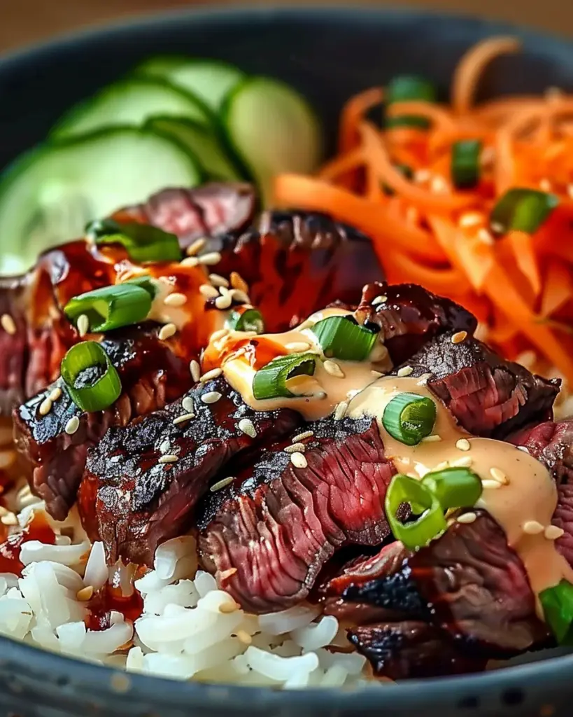 Irresistibly Easy Korean BBQ Steak Rice Bowls with Spicy Cream Sauce