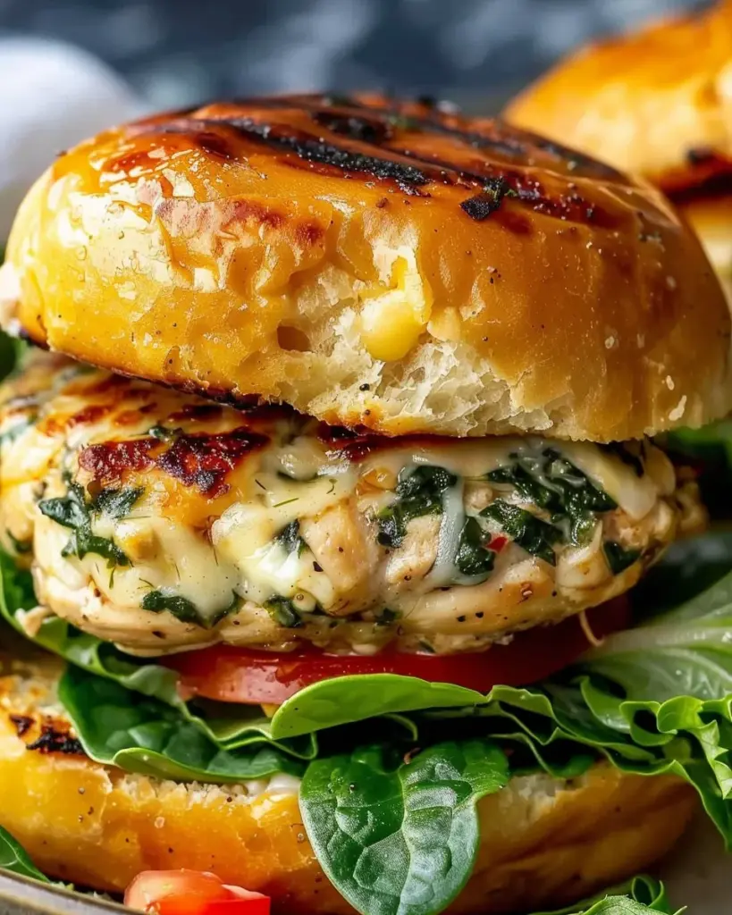 White Cheddar Spinach Chicken Burgers