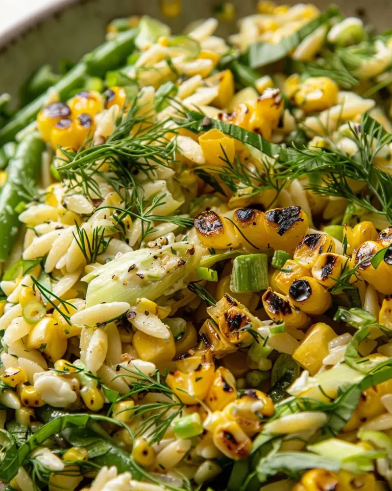 Grilled Corn Orzo Salad with Scallion Dill Dressing